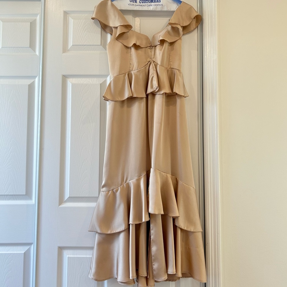 Show Me Your Mumu Reese Ruffle Dress Champagne Luxe Satin